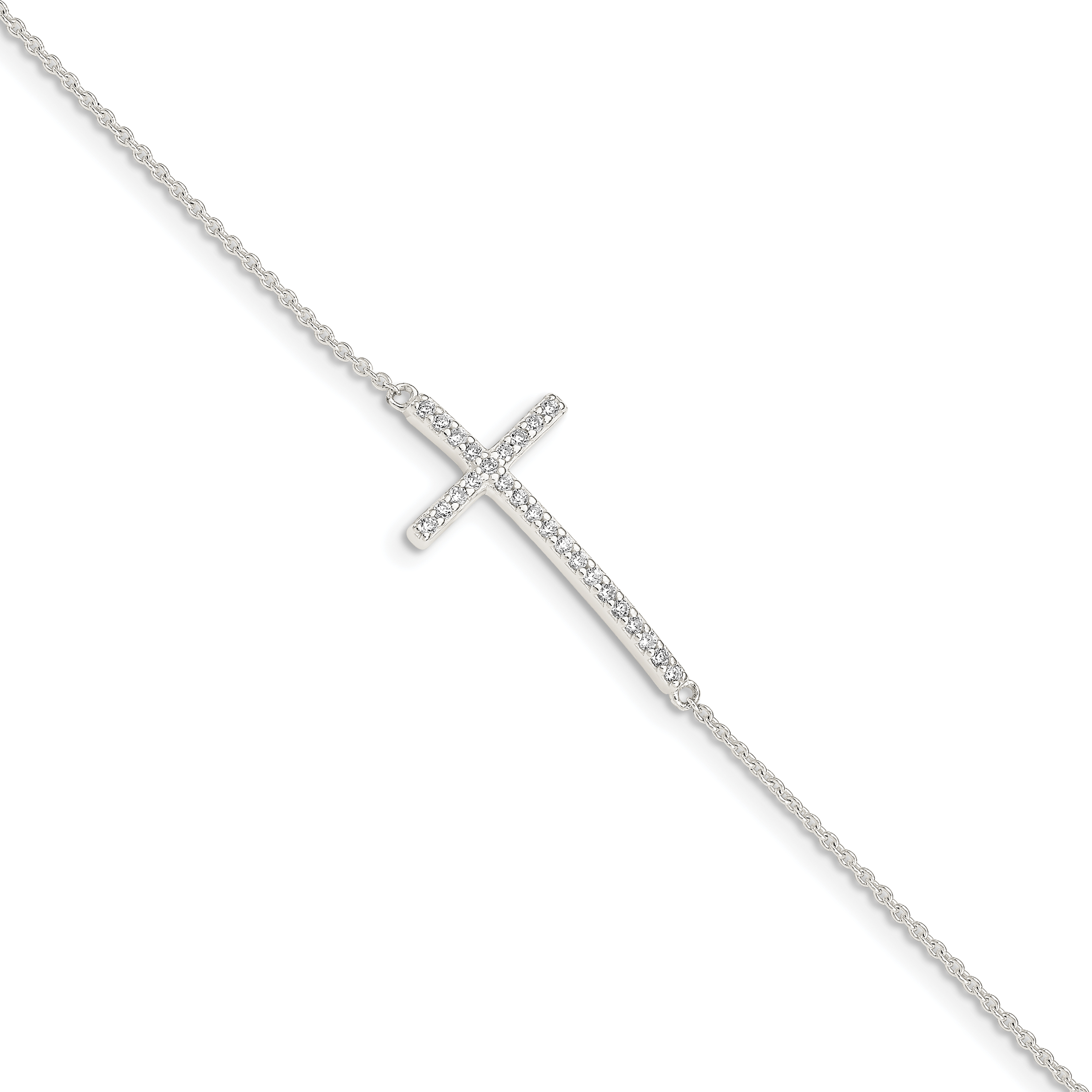 Sterling Silver CZ Cross Bracelet (QG4893-7)