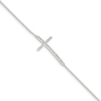 Sterling Silver Polished CZ Cross Bracelet - 7in view 1