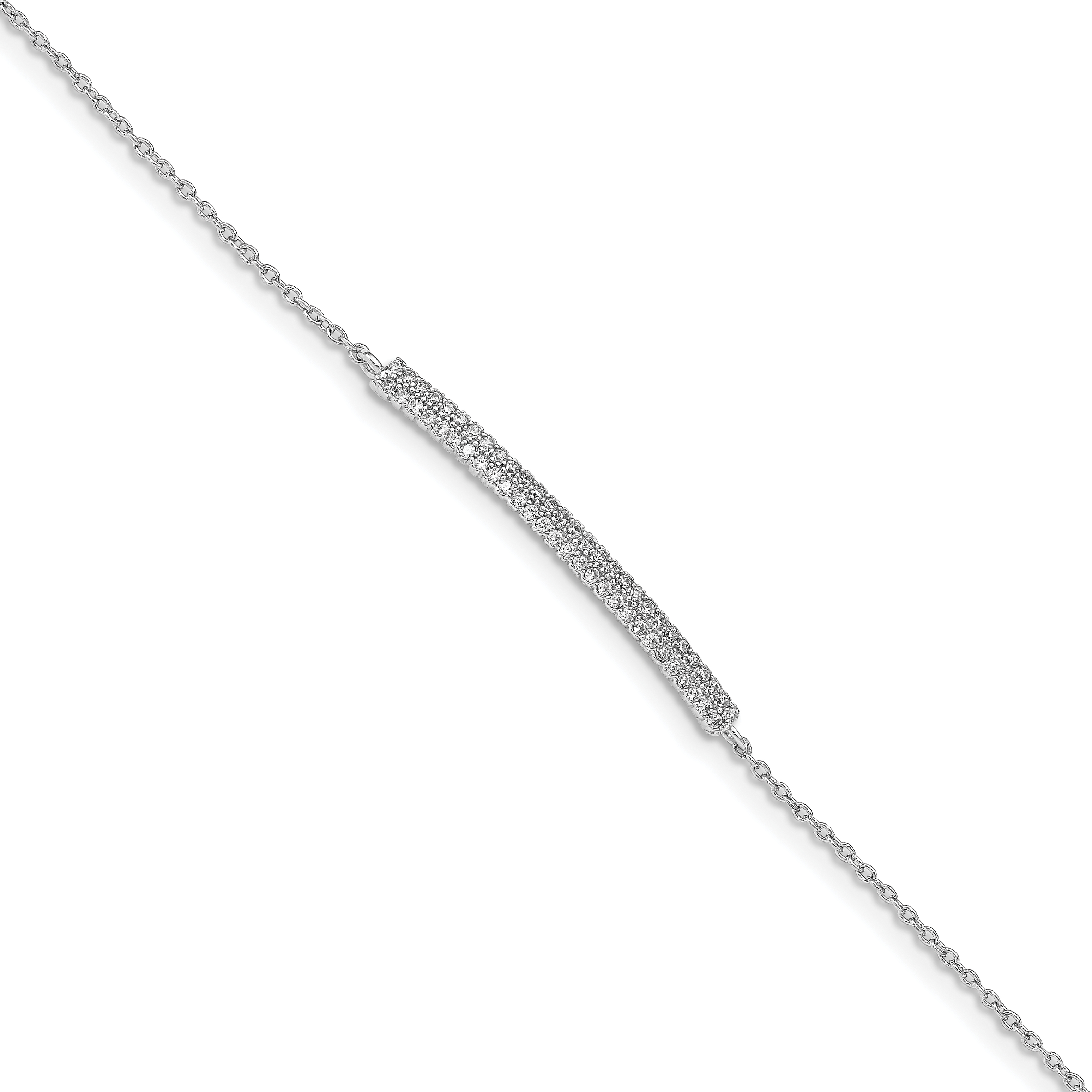 Sterling Silver Rhodium-plated 2-Row Pave CZ w/1in. Ext. Bracelet (QG4897-6.5)