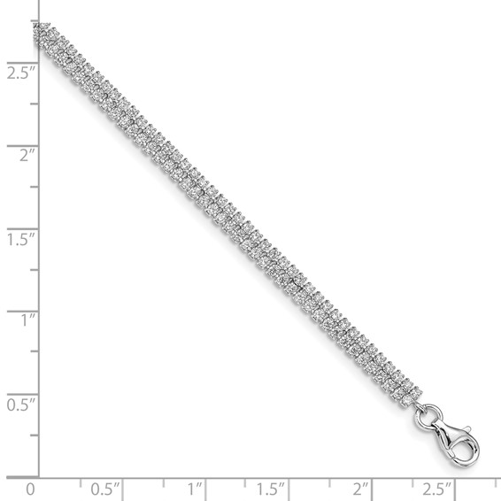 Sterling Silver Rhodium-plated 2 Row CZ w/1 in ext Bracelet