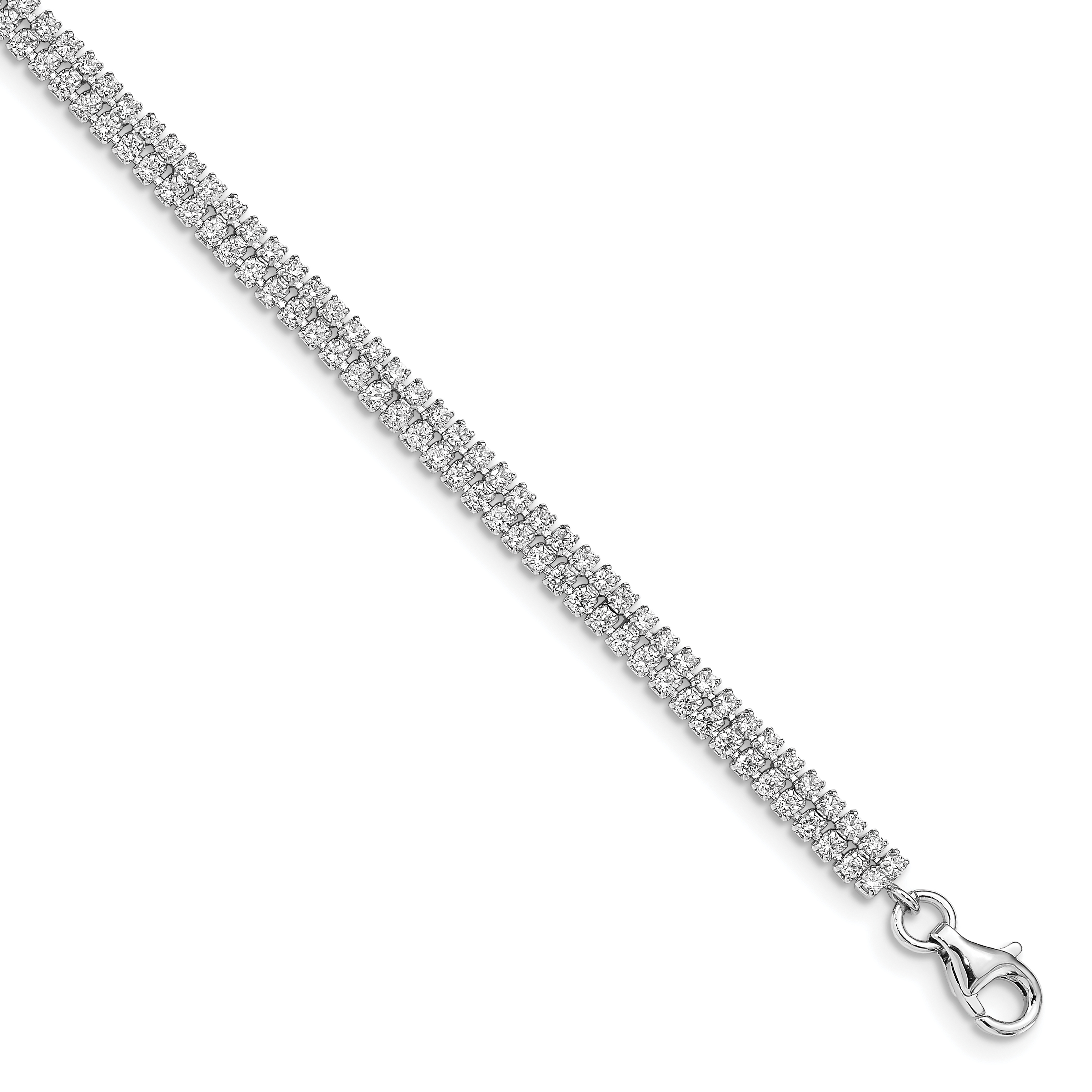 Sterling Silver Rhodium-plated 2 Row CZ w/1 in ext Bracelet (QG4898-7)