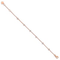 Sterling Silver Rose-tone Bezel CZ 6-Station Bracelet with Heart Dangle with 0.75 Inch Extension, 7" view 2