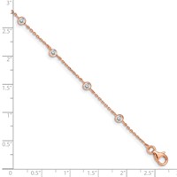 Sterling Silver Rose-tone Bezel CZ 6-Station Bracelet with Heart Dangle with 0.75 Inch Extension, 7" view 3