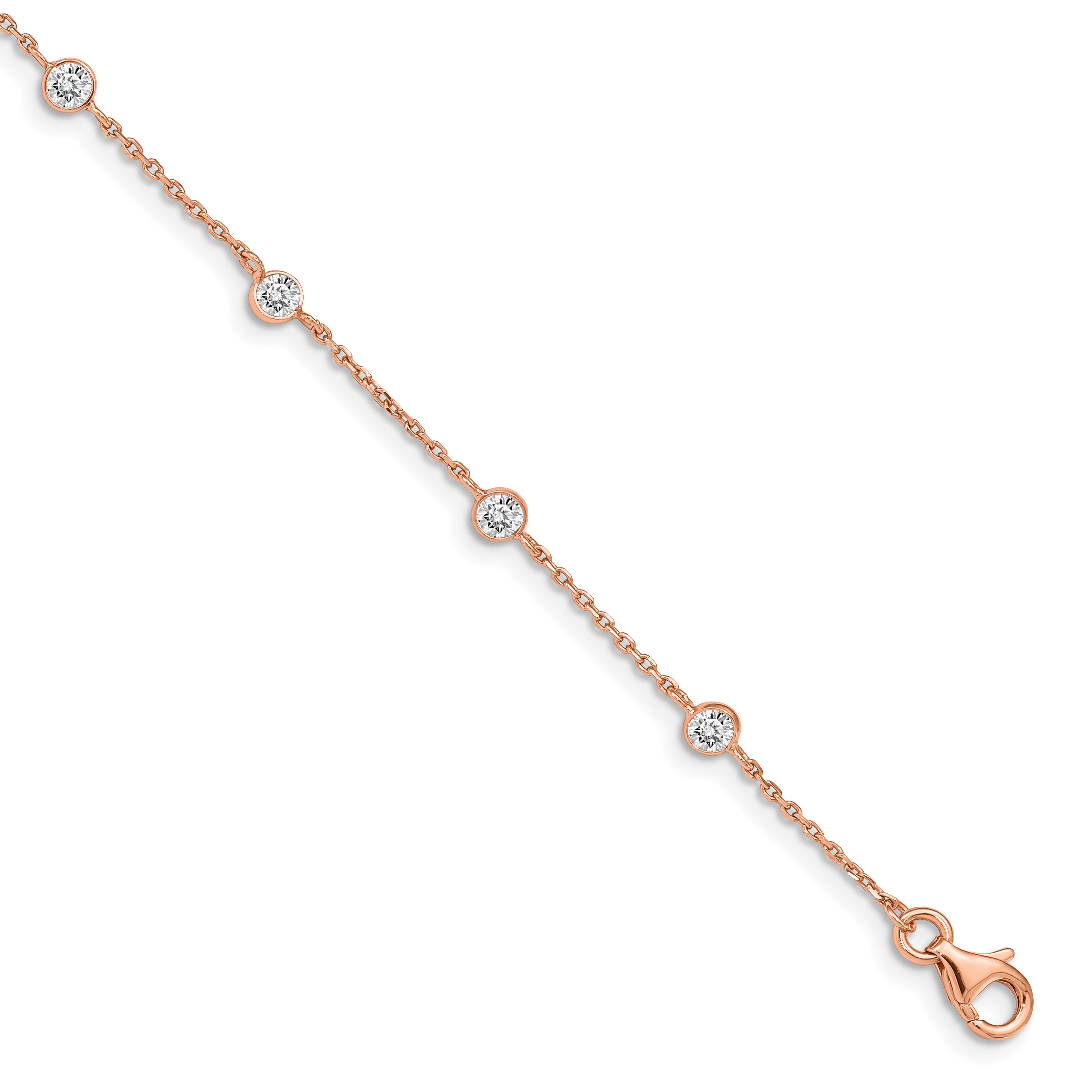 Sterling Silver Rose-tone w/ .75in ext. CZ Heart Bracelet (QG4901-7)