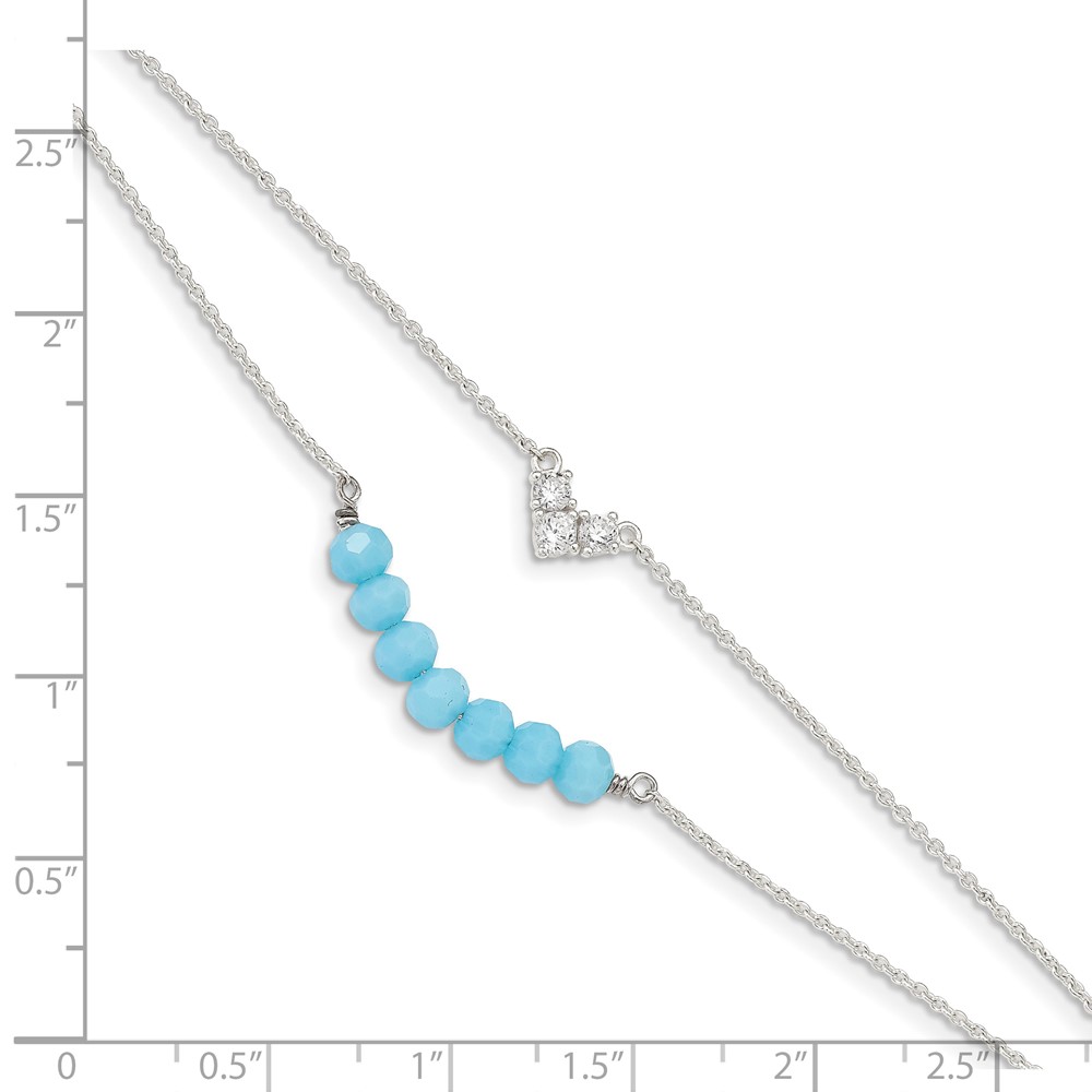 Sterling Silver CZ and Blue Glass Beads w/ 1in ext. Bracelet (QG4902-6)