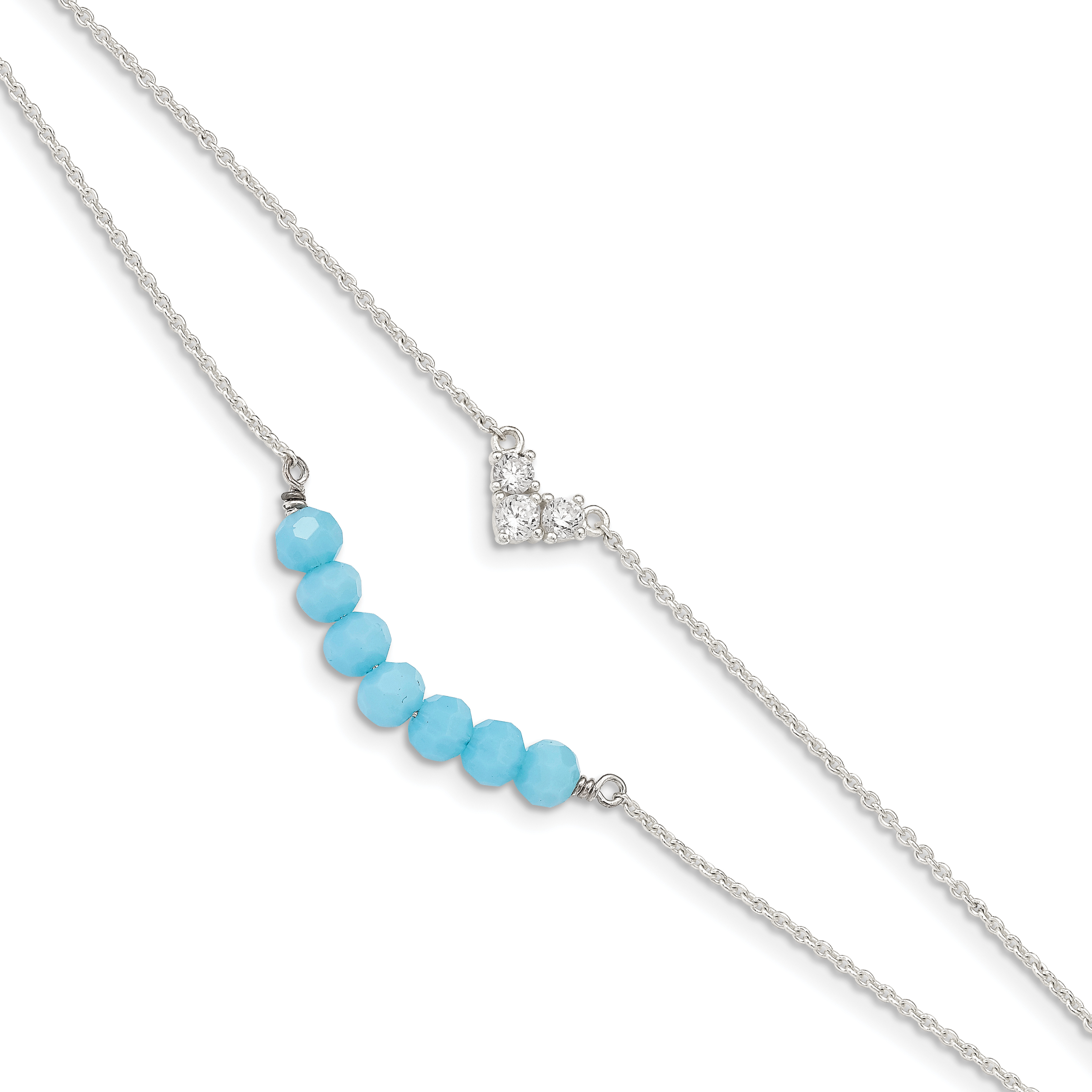 Sterling Silver CZ and Blue Glass Beads w/ 1in ext. Bracelet (QG4902-6)