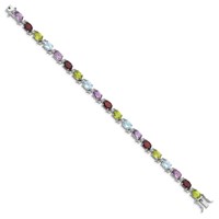 Sterling Silver Rhodium-plated Oval Multi-gemstone Bracelet view 2
