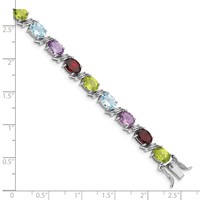 Sterling Silver Rhodium-plated Oval Multi-gemstone Bracelet view 3