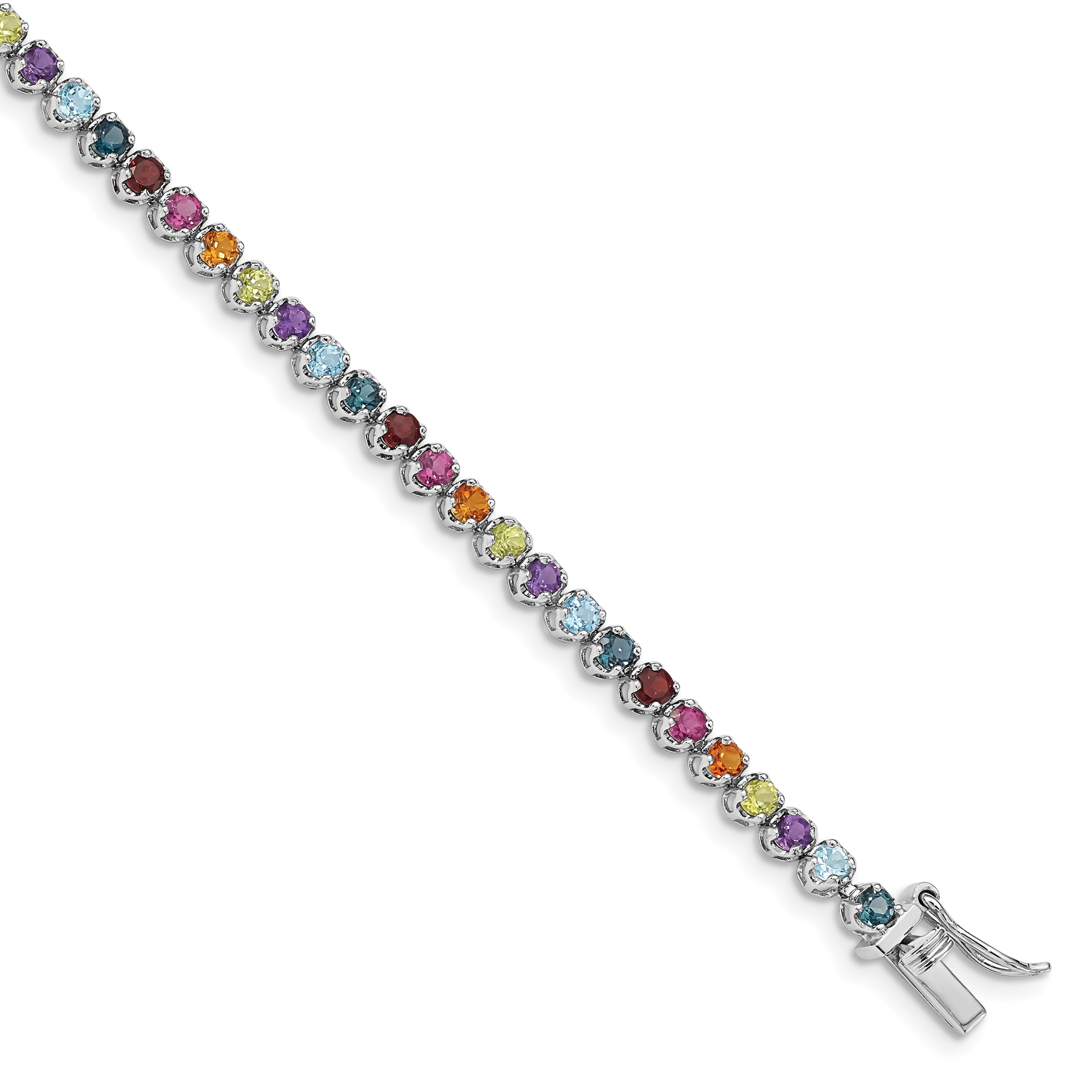 Sterling Silver Rhodium-plated Multi-gemstone Tennis Bracelet (QG4924-7.5)