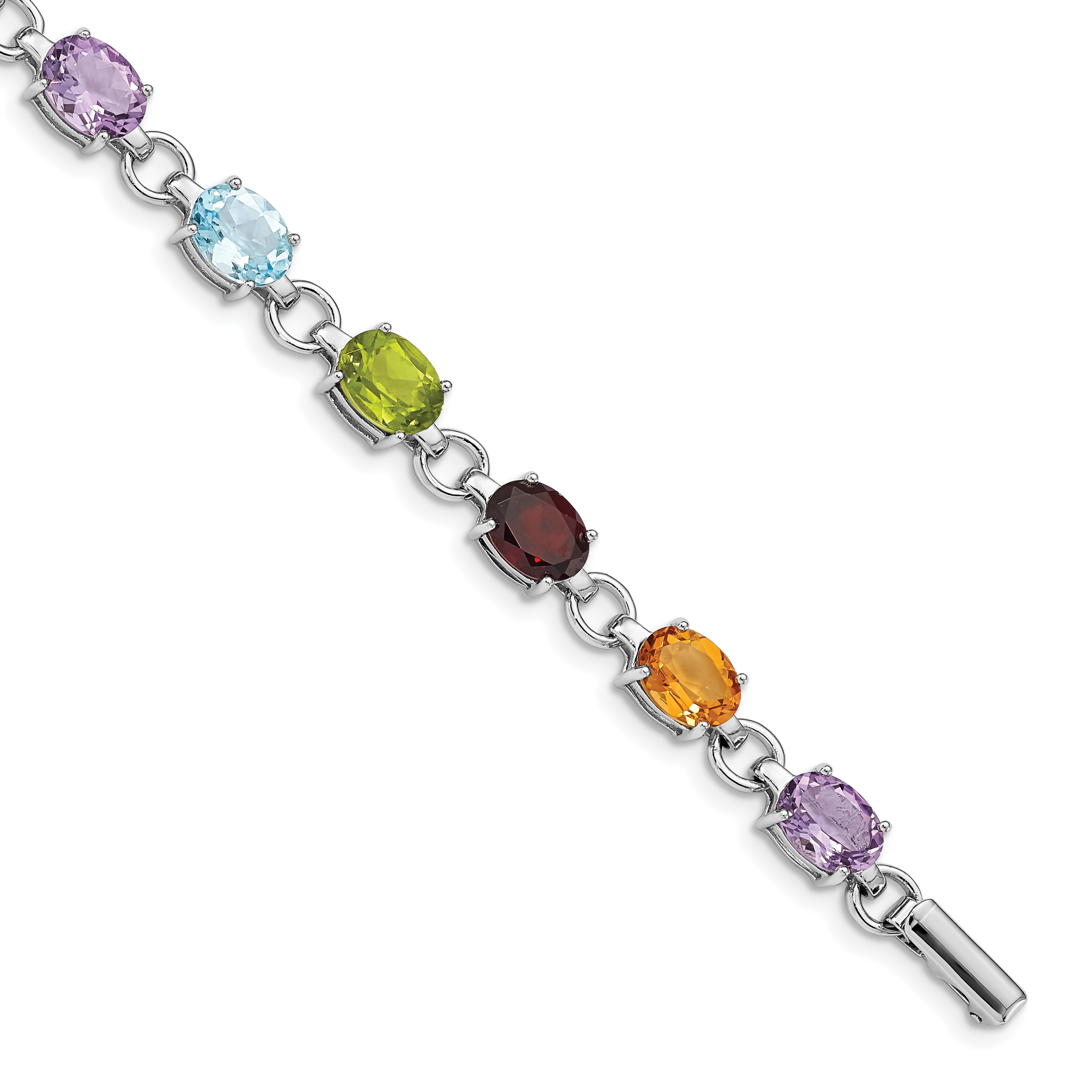 Sterling Silver Rhodium-plated Oval Multi-gemstone Bracelet (QG4926-7.25)