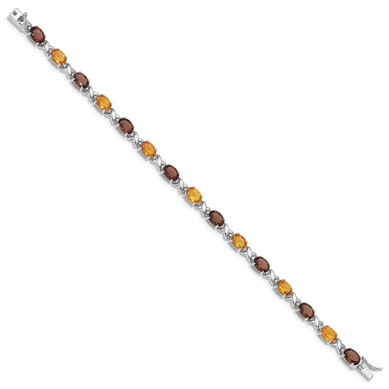 Sterling Silver Rhod-pltd Smoky Quartz/Citrine/Wh.Topaz Bracelet