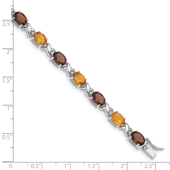 Sterling Silver Rhod-pltd Smoky Quartz/Citrine/Wh.Topaz Bracelet