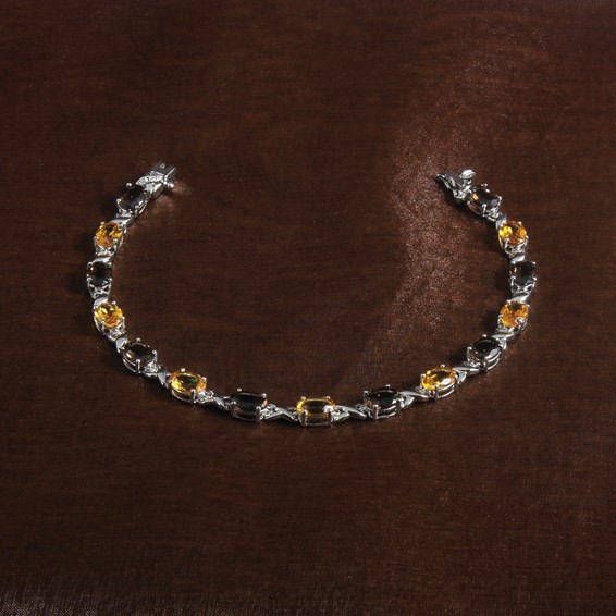 Sterling Silver Rhod-pltd Smoky Quartz/Citrine/Wh.Topaz Bracelet