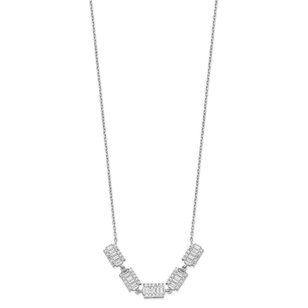 Sterling Silver Rhodium-plated Baguette CZ Bars w/ 1in ext. Necklace (QG4937-16)