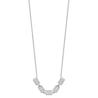 Sterling Silver Rhodium-plated Baguette CZ Bars Necklace with Ext., 1" view 2