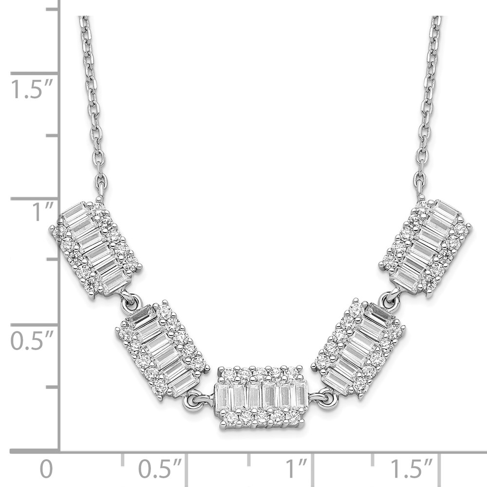 Sterling Silver Rhodium-plated Baguette CZ Bars w/ 1in ext. Necklace (QG4937-16)
