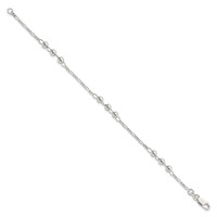 Sterling Silver Diamond-cut Beaded and Figaro Chain Bracelet, 7" view 2