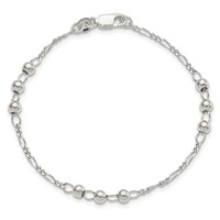 Sterling Silver Diamond-cut Beaded and Figaro Chain Bracelet, 7" view 4