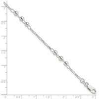 Sterling Silver Diamond-cut Beaded and Figaro Chain Bracelet, 7" view 3