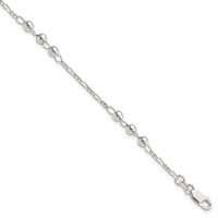 Sterling Silver Diamond-cut Beaded and Figaro Chain Bracelet, 7" view 1