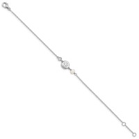 Sterling Silver Rhodium-plated CZ Cross Freshwater Cultured Pearl Bracelet with 0.5 Inch Extension, 6.75" view 2