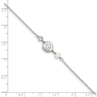 Sterling Silver Rhodium-plated CZ Cross Freshwater Cultured Pearl Bracelet with 0.5 Inch Extension, 6.75" view 3