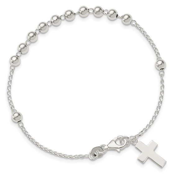 Sterling Silver Beaded Cross Bracelet