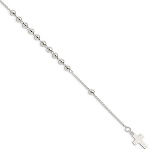 Sterling Silver Beaded Cross Bracelet