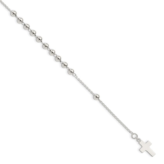 Sterling Silver Beaded Cross Bracelet