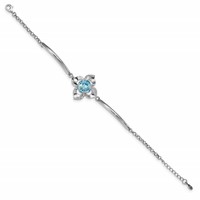 Sterling Silver Rhodium-plated Clear and Blue Crystal Flower Bracelet with 1 Inch Extension, 7" view 2