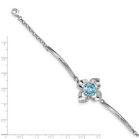 Sterling Silver Rhodium-plated Clear and Blue Crystal Flower Bracelet with 1 Inch Extension, 7" view 3
