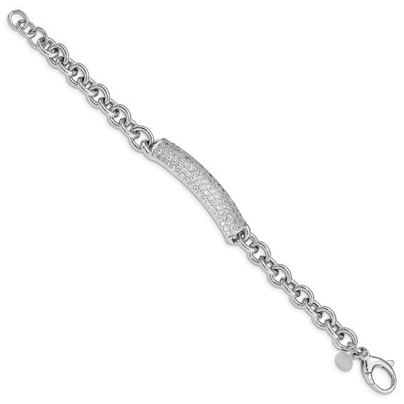 Sterling Silver Rhodium Plated Polished CZ Fancy Bracelet