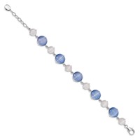 Sterling Silver Rhodium-plated Lab Created Blue and White Cats Eye Bracelet with 1 Inch Extension, 7" view 2