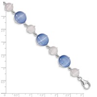 Sterling Silver Rhodium-plated Lab Created Blue and White Cats Eye Bracelet with 1 Inch Extension, 7" view 3