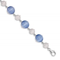 Sterling Silver Rhodium-plated Lab Created Blue and White Cats Eye Bracelet with 1 Inch Extension, 7" view 1