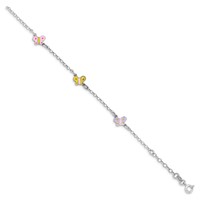 Sterling Silver Rhodium-plated Polished Multi-color Enameled Three Butterflies Bracelet with.75in Ext., 6.25" view 2