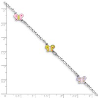 Sterling Silver Rhodium-plated Polished Multi-color Enameled Three Butterflies Bracelet with.75in Ext., 6.25" view 3
