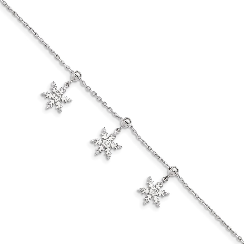 Sterling Silver Rhodium-plated CZ Snowflake Dangle 6.5 in w/1IN Ext Bracele