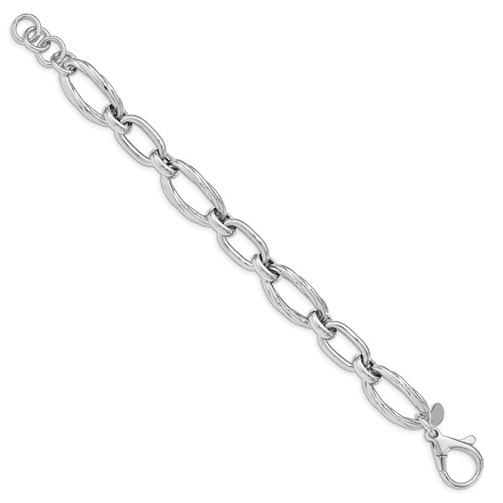 Sterling Silver Rhodium Plated Polished Link Bracelet