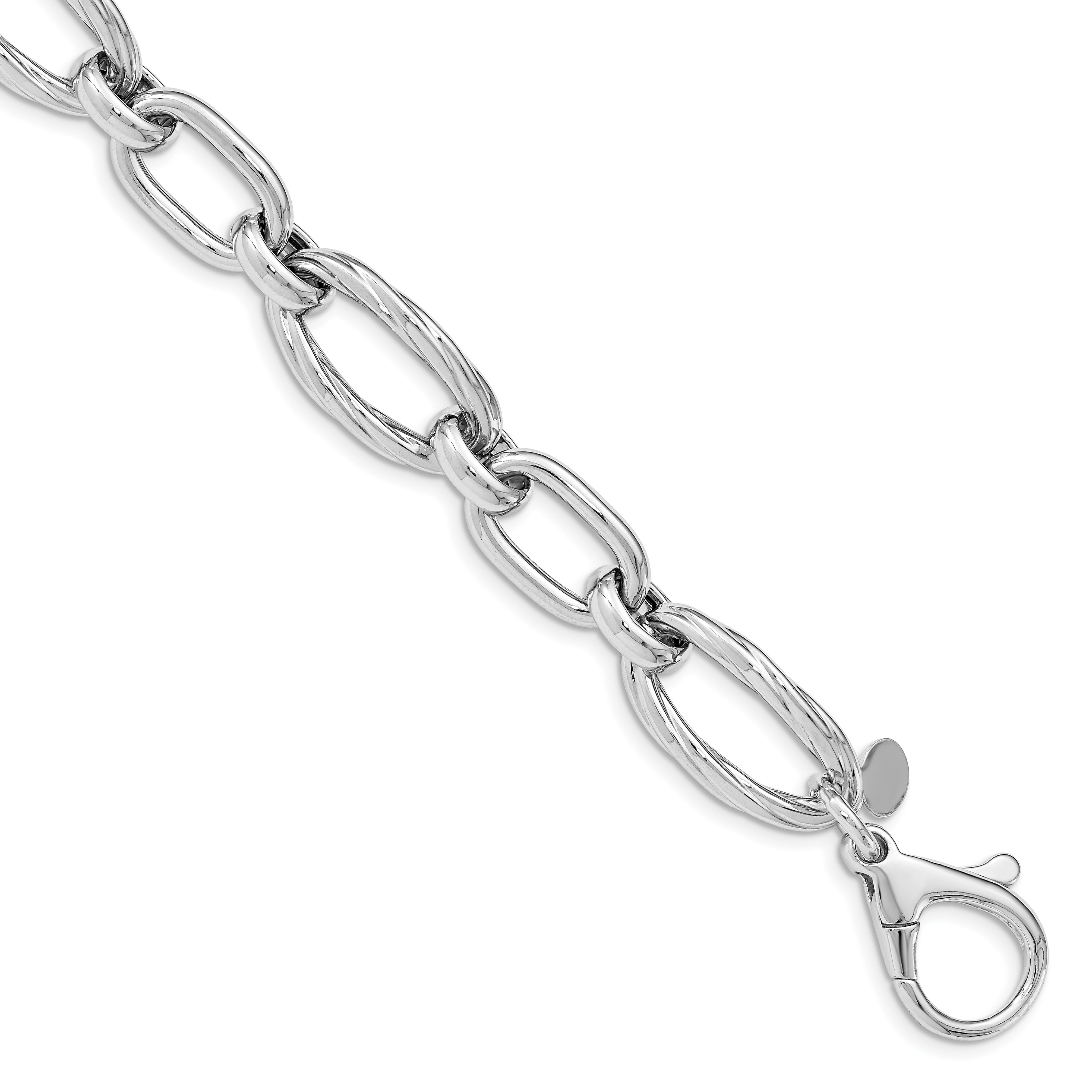 Sterling Silver Rhodium Plated Polished Link Bracelet (QG4998-8)