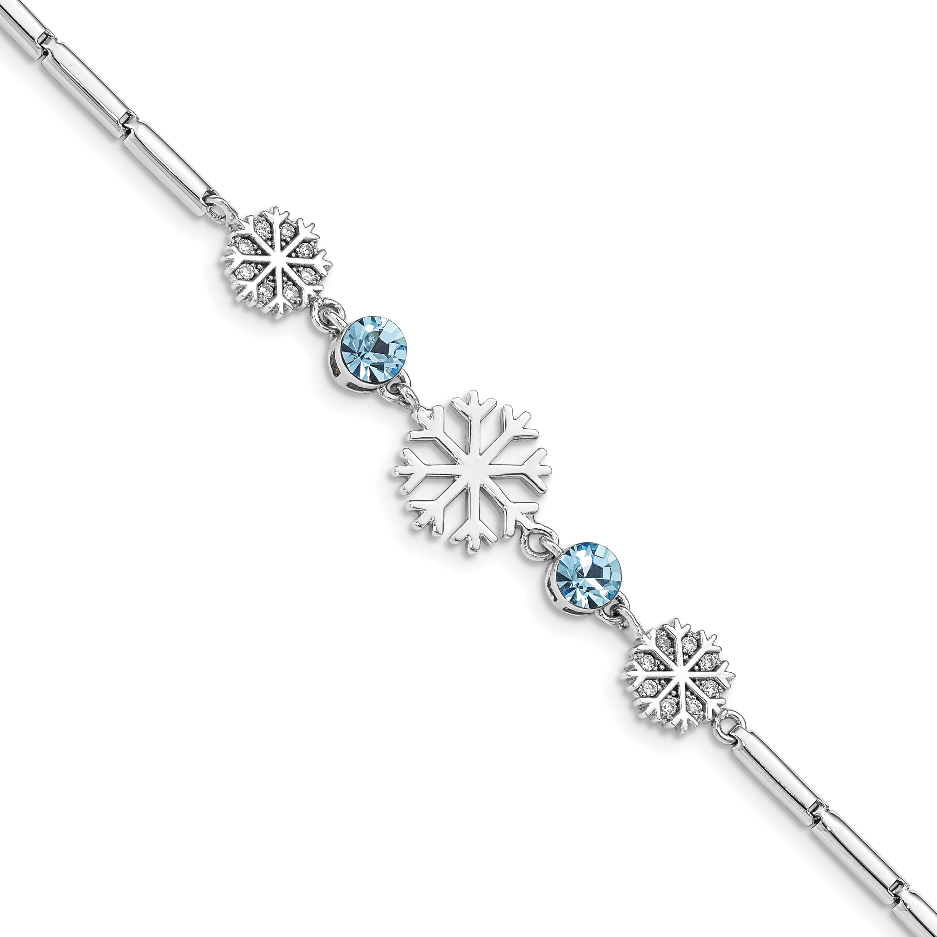 Sterling Silver RH-plated Crystal Snowflake w/1in ext Bracelet (QG5038-6.5)