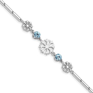 Sterling Silver RH-plated Crystal Snowflake w/1in ext Bracelet