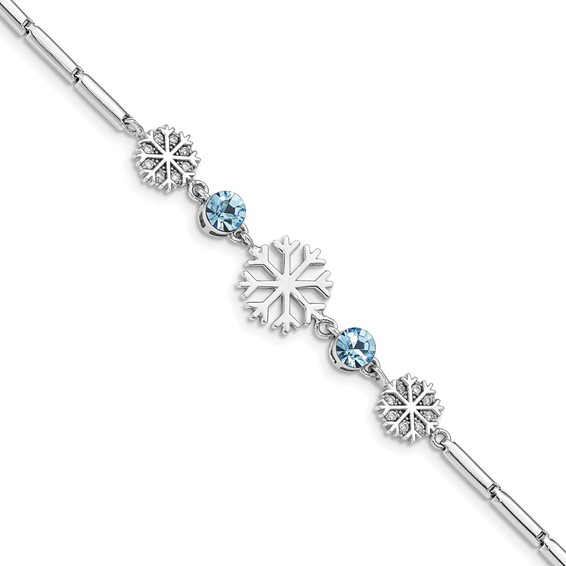 Sterling Silver RH-plated Crystal Snowflake w/1in ext Bracelet