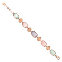 Sterling Silver Rose-tone Lab Created Multi-color Cats Eye Bracelet with 1 Inch Extension, 7" view 2