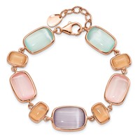 Sterling Silver Rose-tone Lab Created Multi-color Cats Eye Bracelet with 1 Inch Extension, 7" view 4