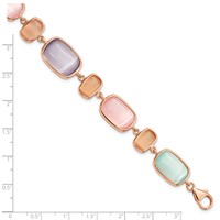Sterling Silver Rose-tone Lab Created Multi-color Cats Eye Bracelet with 1 Inch Extension, 7" view 3