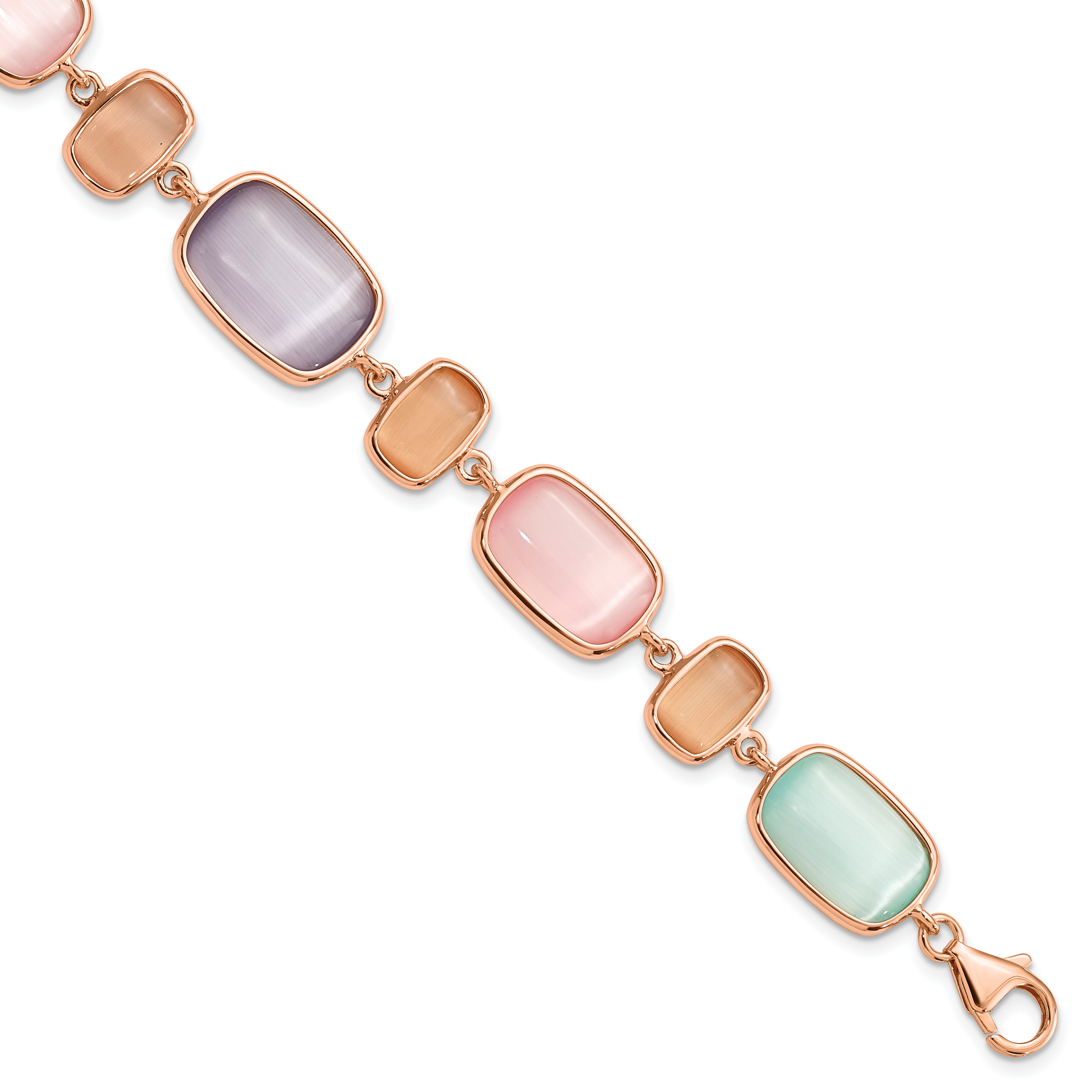 Sterling Silver Rose-tone and Created Cats Eye w/ 1in ext. Bracelet (QG5040-7)