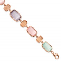 Sterling Silver Rose-tone Lab Created Multi-color Cats Eye Bracelet with 1 Inch Extension, 7" view 1