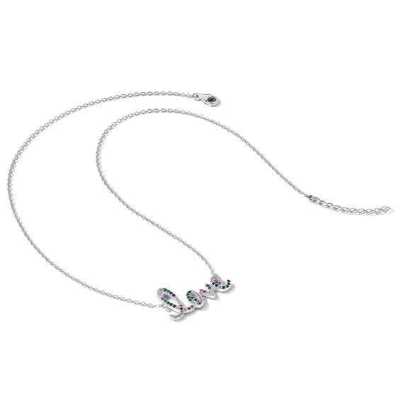Prizma Sterling Silver Rhodium-plated 16 inch Colorful CZ LOVE Necklace with 2 inch Extender