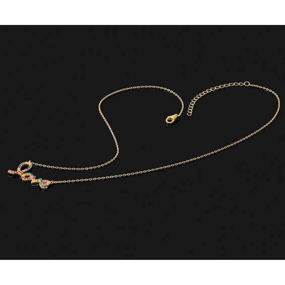 Prizma Sterling Silver Gold-tone 14K Flash Gold-plated 16 inch Colorful CZ LOVE Necklace with 2 inch Extender